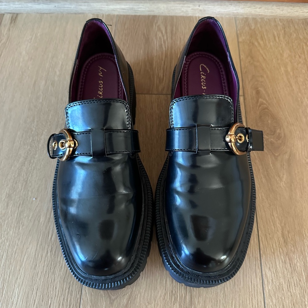 Sam Edelman Black Loafers with Gold Buckle